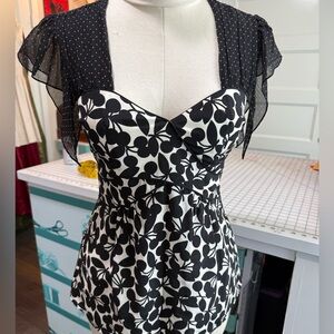 Nanette Lepore Black and White Silk Cherry Blouse